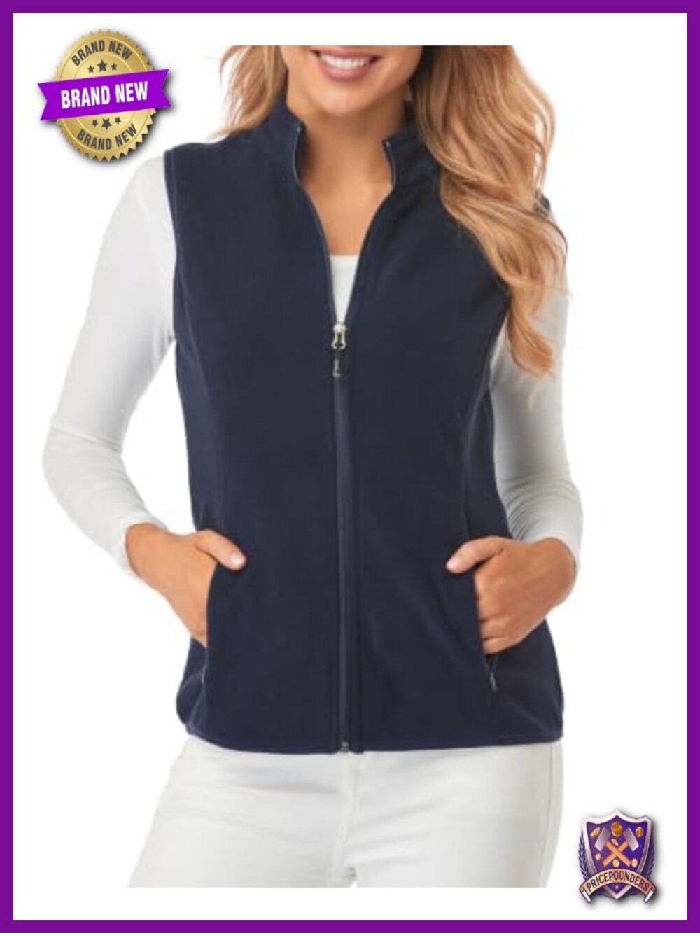 Women's Fleece Vest Zip Pockets Sleeveless Lightweight